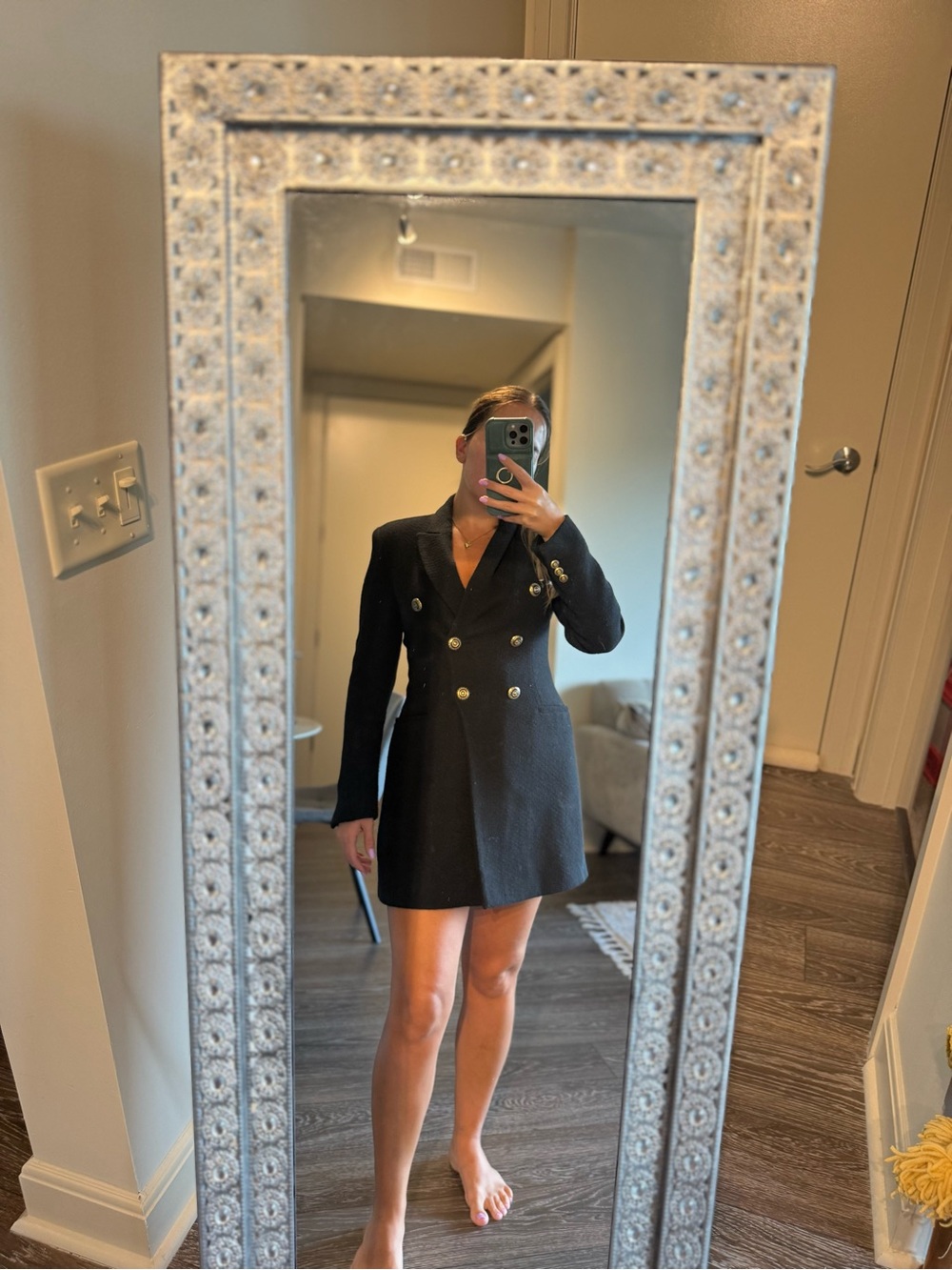 Zara Black Double-Breasted Mini Blazer Dress